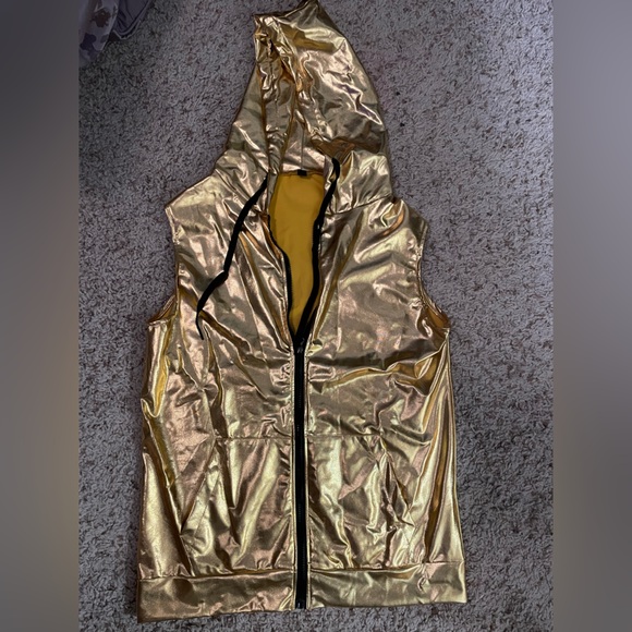 Men’s Metallic Gold Zip Up Vest Jacket - Picture 1 of 5
